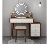 LLZJDDPLY Ballerina Trucco In Legno di Caucciù, Toletta da Trucco con Specchio, Postazione Trucco con 5 Cassetti e Sedia, Toeletta Trucco per Camera da Letto Familiare(A,80cm/31in)
