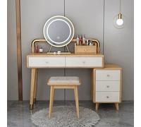LLZJDDPLY Ballerina Trucco In Legno di Caucciù, Toletta da Trucco con Specchio, Postazione Trucco con 5 Cassetti e Sedia, Toeletta Trucco per Camera da Letto Familiare(B,100cm/39in)