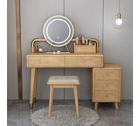 LLZJDDPLY Ballerina Trucco In Legno di Caucciù, Toletta da Trucco con Specchio, Postazione Trucco con 5 Cassetti e Sedia, Toeletta Trucco per Camera da Letto Familiare(E,100cm/39in)