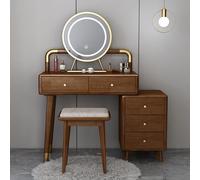 LLZJDDPLY Ballerina Trucco In Legno di Caucciù, Toletta da Trucco con Specchio, Postazione Trucco con 5 Cassetti e Sedia, Toeletta Trucco per Camera da Letto Familiare(D,80cm/31in)