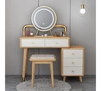 LLZJDDPLY Ballerina Trucco In Legno di Caucciù, Toletta da Trucco con Specchio, Postazione Trucco con 5 Cassetti e Sedia, Toeletta Trucco per Camera da Letto Familiare(B,80cm/31in)