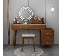 LLZJDDPLY Ballerina Trucco In Legno di Caucciù, Toletta da Trucco con Specchio, Postazione Trucco con 5 Cassetti e Sedia, Toeletta Trucco per Camera da Letto Familiare(D,100cm/39in)