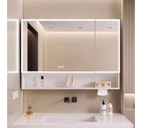 LLZJDDPLY LED Armadietto Bagno, Specchio Bagno Contenitore, Mobile Bagno Sospeso con Sistema Antiappannamento, In Alluminio, a Doppia Anta(White,80CM/31in)