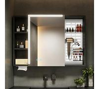 LLZJDDPLY Mobile Specchio Bagno LED, Mobile Bagno con Specchio, Specchio Bagno Contenitore, Funzione Antiappannamento, Ripiani Regolabili e Supporto per Asciugacapelli(Black,90cm/35in)