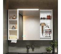 LLZJDDPLY Mobile Specchio Bagno LED, Mobile Bagno con Specchio, Specchio Bagno Contenitore, Funzione Antiappannamento, Ripiani Regolabili e Supporto per Asciugacapelli(White,100cm/39in)