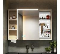 LLZJDDPLY Mobile Specchio Bagno LED, Mobile Bagno con Specchio, Specchio Bagno Contenitore, Funzione Antiappannamento, Ripiani Regolabili e Supporto per Asciugacapelli(Beige,100cm/39in)