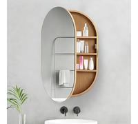 LLZJDDPLY Ovale Mobile Bagno Sospeso, Specchio Bagno Contenitore, Specchio Argentato Antideflagrante, Cornice In Legno Massello, Ideale for Bagno, Toeletta, Soggiorno(Natural)