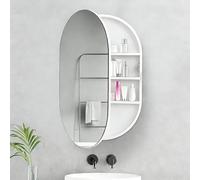 LLZJDDPLY Ovale Mobile Bagno Sospeso, Specchio Bagno Contenitore, Specchio Argentato Antideflagrante, Cornice In Legno Massello, Ideale for Bagno, Toeletta, Soggiorno(White)
