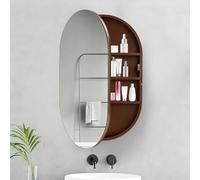 LLZJDDPLY Ovale Mobile Bagno Sospeso, Specchio Bagno Contenitore, Specchio Argentato Antideflagrante, Cornice In Legno Massello, Ideale for Bagno, Toeletta, Soggiorno(Brown)