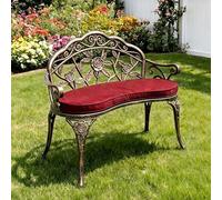 LLZJDDPLY Panchina da Giardino in Alluminio Colato, 100 cm per 2 Persone con Incisioni di Rose e Cuscino, Resistente agli Agenti Atmosferici per Cortile, Portico, Prato(Brass)