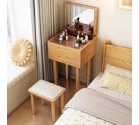 LLZJDDPLY Postazione Trucco con Specchio Ribaltabile, Scrivania Compatta con Piano In Vetro E Cassetti, Ballerina Trucco Scrivania Per Piccoli Spazi, Camera da Letto, Soggiorno(Natural,60cm/24in)