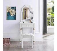 LLZJDDPLY Postazione Trucco, Toeletta Trucco con Specchio e Sgabello, Mobiletto da Trucco In Legno, 1 Grande Cassetto Portaoggetti, Ballerina Trucco per Piccoli Spazi(White,70cm/27in)