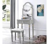 LLZJDDPLY Postazione Trucco, Toeletta Trucco con Specchio e Sgabello, Mobiletto da Trucco In Legno, 1 Grande Cassetto Portaoggetti, Ballerina Trucco per Piccoli Spazi(Gray,70cm/27in)