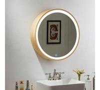 LLZJDDPLY Rotondo Mobile Bagno con Specchio, Armadietto Bagno, Mobiletto Bagno Sospeso, Dimmerabile, 3 Colori, Apertura a Sinistra/apertura a Destra, Montaggio In Superficie(Natural-Left,70cm/27in)