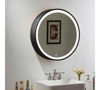 LLZJDDPLY Rotondo Mobile Bagno con Specchio, Armadietto Bagno, Mobiletto Bagno Sospeso, Dimmerabile, 3 Colori, Apertura a Sinistra/apertura a Destra, Montaggio In Superficie(Black-Right,60cm/24in)