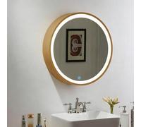 LLZJDDPLY Rotondo Mobile Bagno con Specchio, Armadietto Bagno, Mobiletto Bagno Sospeso, Dimmerabile, 3 Colori, Apertura a Sinistra/apertura a Destra, Montaggio In Superficie(Gold-Left,70cm/27in)