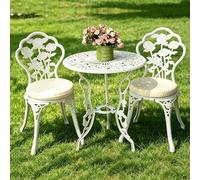 LLZJDDPLY Set Bistrot 3 Pezzi in Alluminio Fuso, Tavolo e 2 Sedie da Esterno con Cuscini, Arredi con Incisioni di Rose Resistenti alle Intemperie per Giardino Balcone Terrazzo(White)