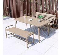 LLZJDDPLY Set di 3 Sedie da Tavolo da Esterno con Sedie, Tavolo Giardino con Sedie di Alluminio, Set Tavolo e Sedie da Giardino, per Giardino, Cortile, Bordo Piscina(Beige,150cm/59in)