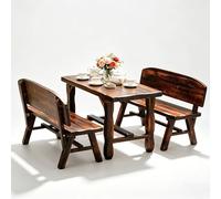 LLZJDDPLY Set Tavolo e Banche in Legno Carbonizzato Solido, Tavolo da Pranzo Esterno Resistente con 2 Banche, Mobili per Giardino Resistenti alle Mete per Terrazza, Balcone, Giardino(120cm/47in)