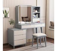 LLZJDDPLY Tavolo Trucco con Specchio e Luci, Ballerina Trucco, Toeletta Trucco, Mobiletto con Specchio Scorrevole con Dimmerabile a 3 Colori, 6 Cassetti e Sedia(Gray)