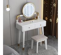 LLZJDDPLY Tavolo Trucco con Specchio Luci, Ballerina Trucco, Postazione Trucco con 3 Modalità di Illuminazione, 2 Cassetti, per Guardaroba, Appartamento, Camera da Letto(White,80cm)