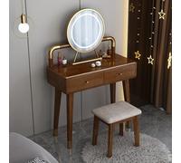 LLZJDDPLY Tavolo Trucco con Specchio Luci, Ballerina Trucco, Postazione Trucco con 3 Modalità di Illuminazione, 2 Cassetti, per Guardaroba, Appartamento, Camera da Letto(Brown,80cm)