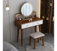 LLZJDDPLY Tavolo Trucco con Specchio Luci, Ballerina Trucco, Postazione Trucco con 3 Modalità di Illuminazione, 2 Cassetti, per Guardaroba, Appartamento, Camera da Letto(Brown+W,80cm)