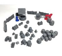 LM3D Scenografia Medieval Fantasy, 44 pezzi con pozzo, fusti, legno e carrello, Scatter Terrain 28 mm per Wargames e DND