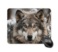 Lmage of Wolf in The Snow Tappetino per mouse quadrato da gioco ultra sottile, superficie liscia e base in gomma antiscivolo, impermeabile, confortevole, per computer portatili, 20 x 25 cm
