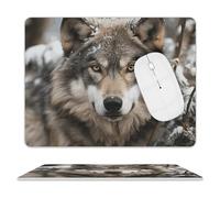 Lmage of Wolf in The Snow Tappetino per mouse ultra sottile, in pelle con superficie liscia impermeabile, antiscivolo, per giochi, ufficio e casa, 25,4 x 20,3 cm
