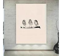 LMAIWANG 1 Quadro moderno minimalista in bianco e nero raffigurante tre uccelli su un ramo - Dipinto su tela beige con sfondo beige (80x120 cm/cornice interna)