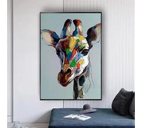 LMAIWANG Dipinto ad olio astratto in stile cartone animato su tela, moderno e divertente, con giraffa come animale decorativo da parete per la cameretta dei bambini (20x30 cm/cornice)