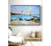 LMAIWANG Dipinto di Pop Boat sulla spiaggia con vista sul mare, arte moderna da parete per la decorazione della casa, quadro su tela di un villaggio di pescatori M (30x60 cm/senza cornice)