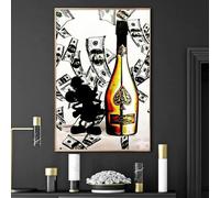 LMAIWANG Dipinto su tela con bottiglia di champagne e graffiti, arte murale, poster di bottiglie di vino, stampe, decorazioni per il soggiorno, cornice 60x80 cm