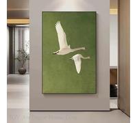 LMAIWANG Due cigni volanti con texture realistica di piume, sfondo verde, decorazione da parete moderna per soggiorno, ufficio, cornice 80x120 cm