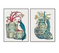 LMAIWANG manifesto di arte popolare per la casa, fiori di zucca, ceramiche messicane, arte del pavone, illustrazione di cibo messicano, decorazione da cucina 30x45cmx2 Senza cornice