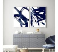 LMAIWANG Stampa artistica con dipinto ad acquerello blu, poster su tela astratto blu, immagini da parete minimaliste moderne per soggiorno, arredamento per la casa, 60x80cmx2 cornice