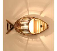 LMAMZ LED Lampada da Parete Interno Applique da Parete Intrecciata in Bambù Antico E27 Lampada da Parete Creativo Interna a Forma di Pesce per Soggiorno Corridoio Scale Bianco Caldo