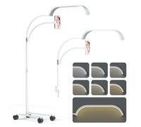Lmaqfum Lampade da Terra per Ciglia, 2 in 1 Lampada Mezza Luna Estetica con Supporto per Telefono e 50 cm Braccio Oscillante, 7 Colori e Oscuramento Continuo per Extension Ciglia, Tatuaggi, Bianco