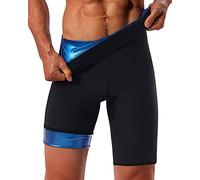 LMCOB Sauna Sudore Pantaloni Corti per Gli Uomini Hot Thermo Sauna Leggings Compressione Vita Alta Allenamento Body Shaper Sauna Suit, Pantaloni Corti Fodera Blu, Large
