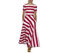 LMFKDA Vestito Donna Estivo Donne Fuori Spalla Elegante A Strisce Maxi Vestito Casual Sciolte Lunghe Prendisole-Rosso-M