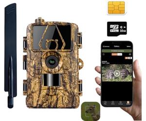 LMHOME 4G Profi-Wildkamera 60MP 8K con scheda di memoria da 32 GB e SIM Card 4G, Top rilevamento del movimento, flash invisibile per visione notturna, trasmissione tramite app fototrappola