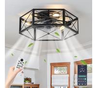 LMiSQ Ventilatore da Soffitto con Luce Esagonale Ferro 20’’ Industriale Lampadario Ventilatore Silenzioso 6 Velocità Reversibile E27 Base Timer 1/4/8h Ventilatore Plafoniera Soggiorno (Non lampadine)