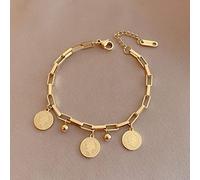 LMJNL Bracciale con Ciondolo a Forma di Moneta con Ritratto in Acciaio Inossidabile 316 per Donna Regalo di Gioielli di personalità con Perline Color Oro