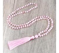 LMJNL Quarzo Rosa 108 Perline Collana Moda Donna 6mm Pietra Naturale Cristallo Nappa Lunghe collane Meditazione Yoga Spirito Gioielli Regalo