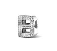 LMLMECREA Ciondolo a forma di lettera A-Z con zirconi - Iniziali alfabeto Bead Charm Charm in argento Sterling 925 - Compatibile con bracciale e collana europei, Argento sterling, Zirconia cubica