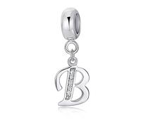 LMLMECREA Ciondolo da donna in argento Sterling 925, iniziale A-Z, con lettera perle, adatto per braccialetti e collane europei, Argento sterling, Zirconia cubica