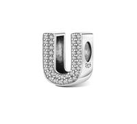 LMLMECREA Lettera A-Z Charm Beads con zirconi - Iniziali alfabeto perle in argento sterling 925 - Compatibile per bracciale e collana da donna europei, Argento sterling, Zirconia cubica