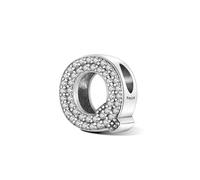 LMLMECREA Lettera A-Z Charm Beads con zirconi - Iniziali alfabeto perle in argento sterling 925 - Compatibile per bracciale e collana da donna europei, Argento sterling, Zirconia cubica