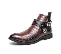 LMLTOP Stivaletti da uomo impermeabili indossabili con motivo a blocchi in pelle PU con cerniera laterale doppio cinturino da monaco abito formale da lavoro (Color : Marrone, Size : 44 EU)